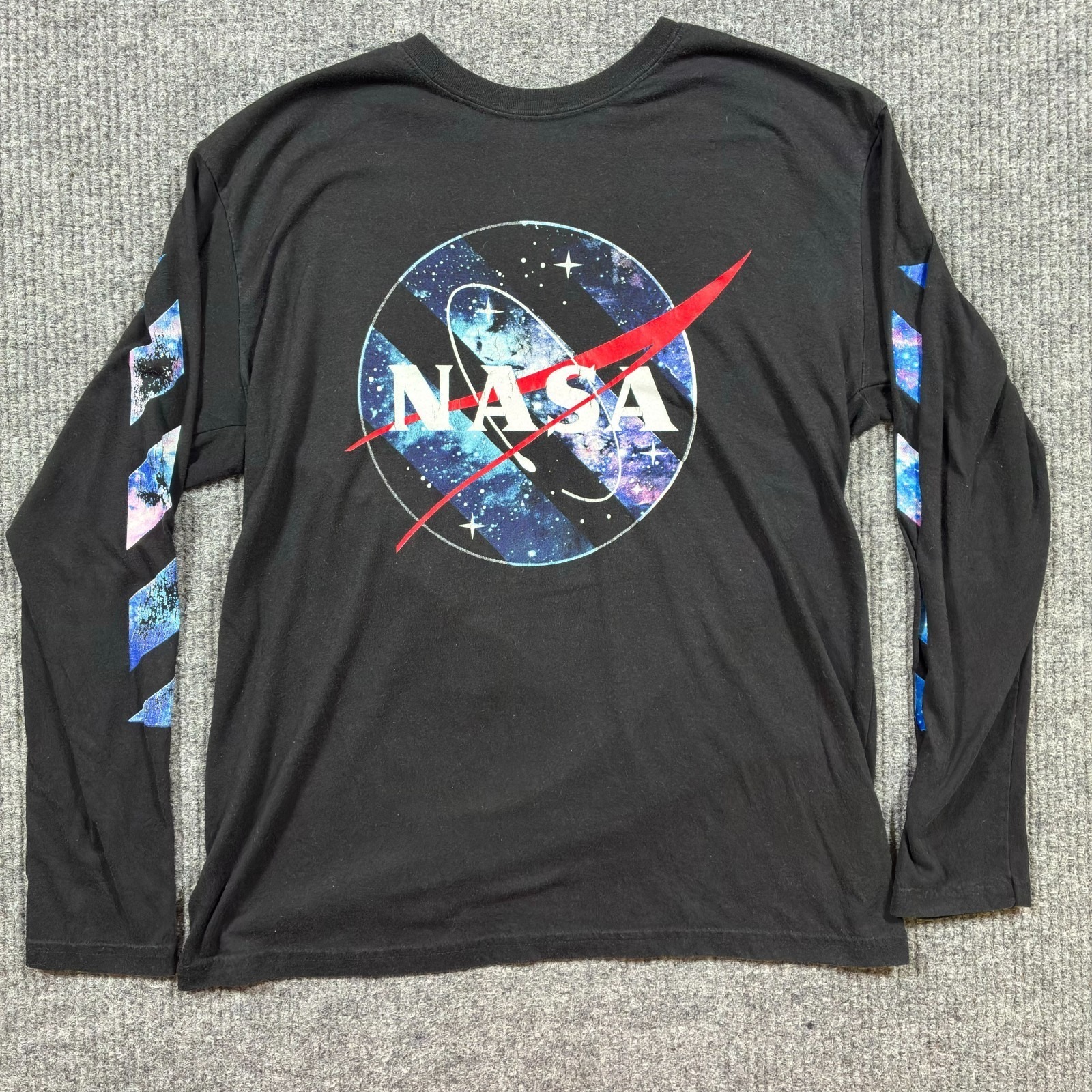 Nasa Mens Long Sleeve T Shirt L Black Graphic Logo Space Galaxy Print Streetwear